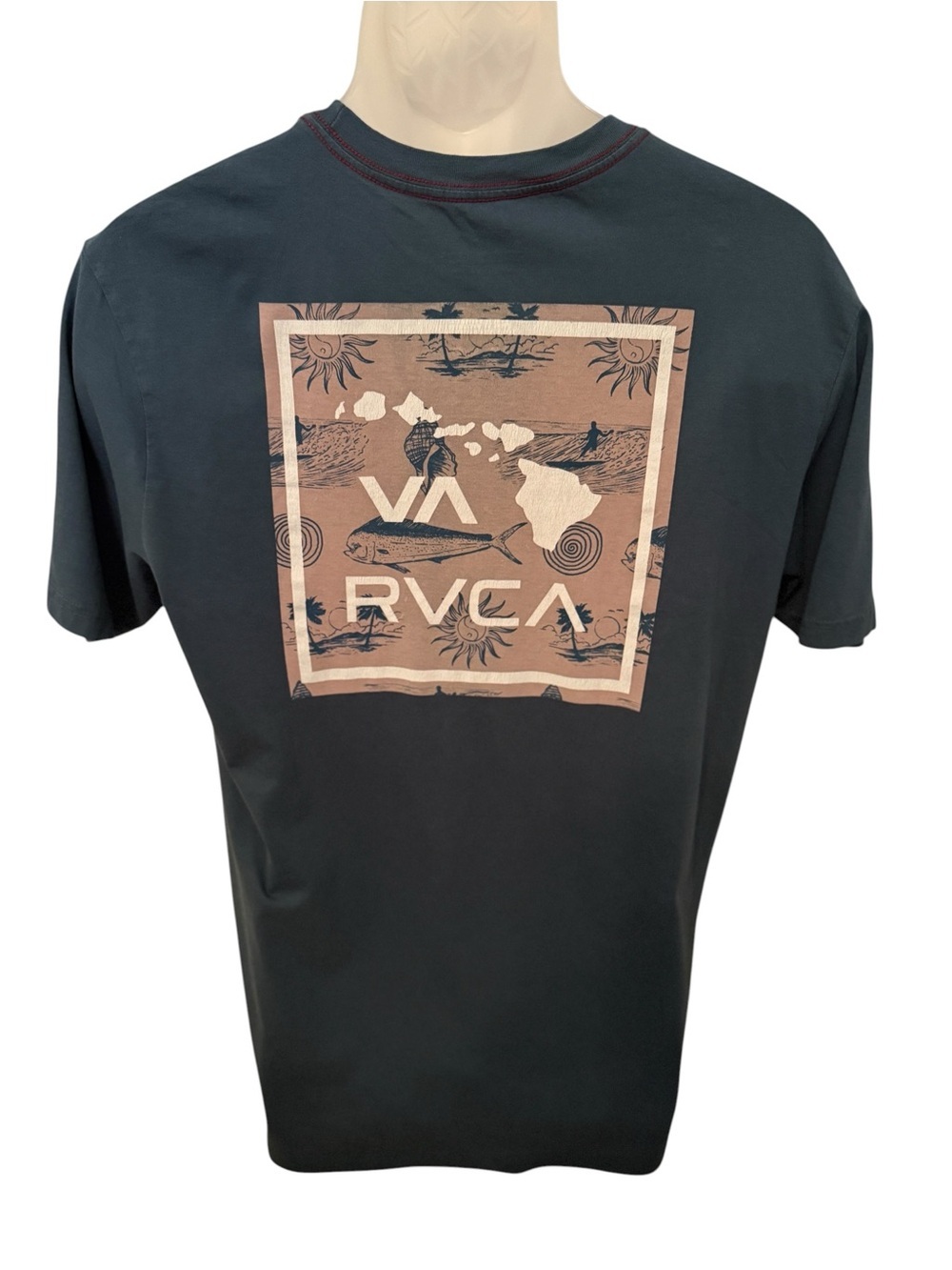 RVCA Hawaiian Islands Tropical Blue Tee Shirt Men M Medium